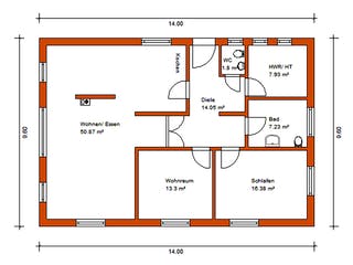 Massivhaus Bunganlow 328 von WEIOTT-Massiv-Haus, Bungalow Grundriss 1