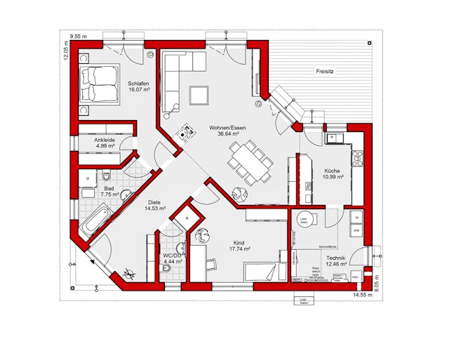 Fertighaus EDITION B 126 von WOLF-HAUS Schlüsselfertig ab 334919€, Bungalow Grundriss 1