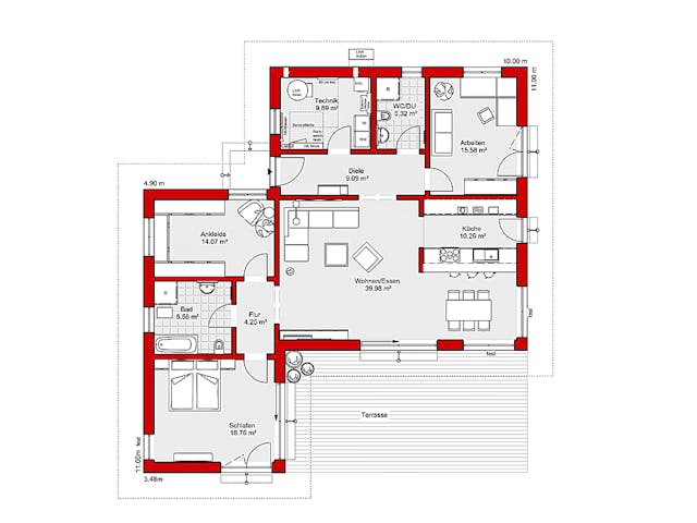 Fertighaus EDITION B 136 von WOLF-HAUS Schlüsselfertig ab 407755€, Bungalow Grundriss 1