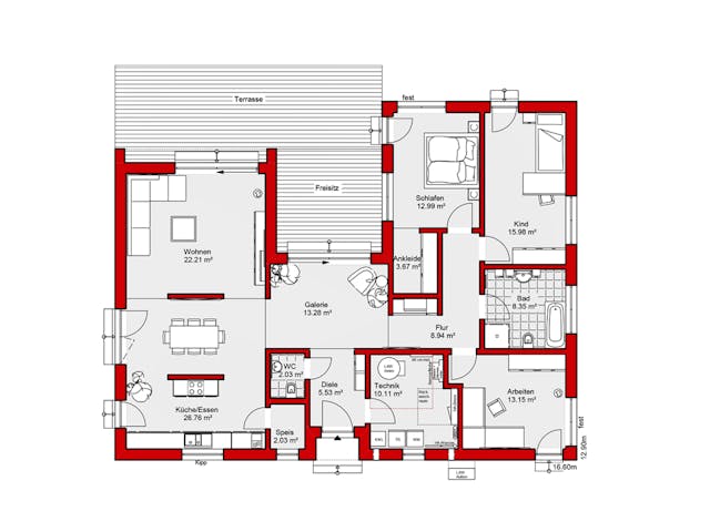 Fertighaus EDITION B 145.2 von WOLF-HAUS Schlüsselfertig ab 415775€, Bungalow Grundriss 1
