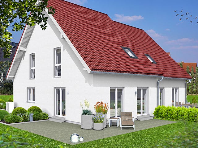 Fertighaus EDITION D 122/124 von WOLF-HAUS Schlüsselfertig ab 330106€, Satteldach-Klassiker Außenansicht 1