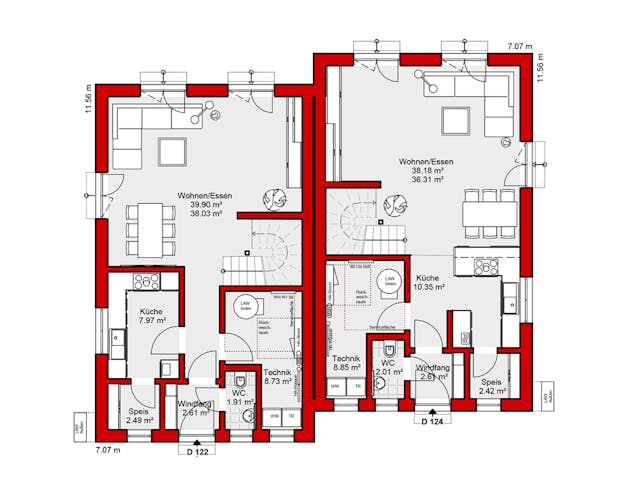 Fertighaus EDITION D 122/124 von WOLF-HAUS Schlüsselfertig ab 330106€, Satteldach-Klassiker Grundriss 1