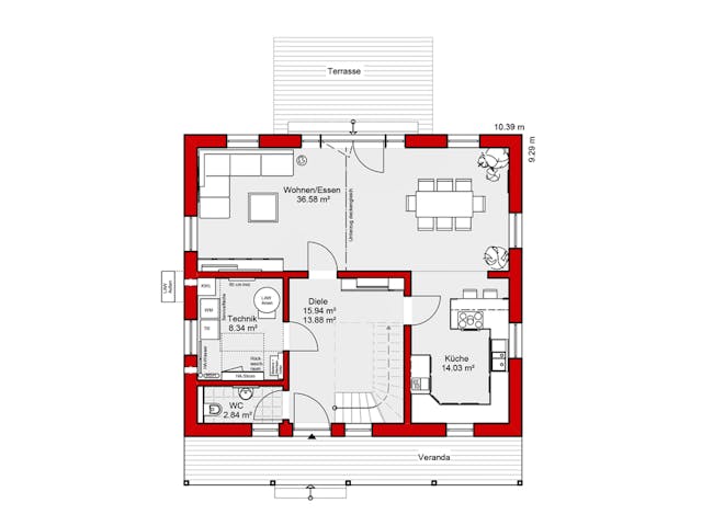 Fertighaus EDITION E 148 von WOLF-HAUS Schlüsselfertig ab 397338€, Satteldach-Klassiker Grundriss 1