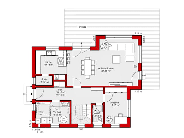 Fertighaus EDITION E 165 von WOLF-HAUS Schlüsselfertig ab 399778€, Satteldach-Klassiker Grundriss 1