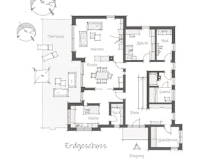 Fertighaus Einfamilienhaus Bodensee von Wolf System, Satteldach-Klassiker Grundriss 1