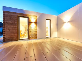 Fertighaus Musterhaus Fellbach – Kompaktmodul von Wolf System, Bungalow Außenansicht 2