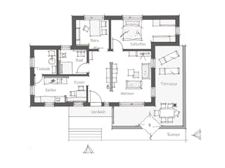 Fertighaus Musterhaus Fellbach – Kompaktmodul von Wolf System, Bungalow Grundriss 1