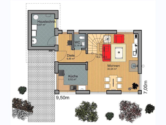 Fertighaus Haus Oberosterer von Wiese und Heckmann, Pultdachhaus Grundriss 1