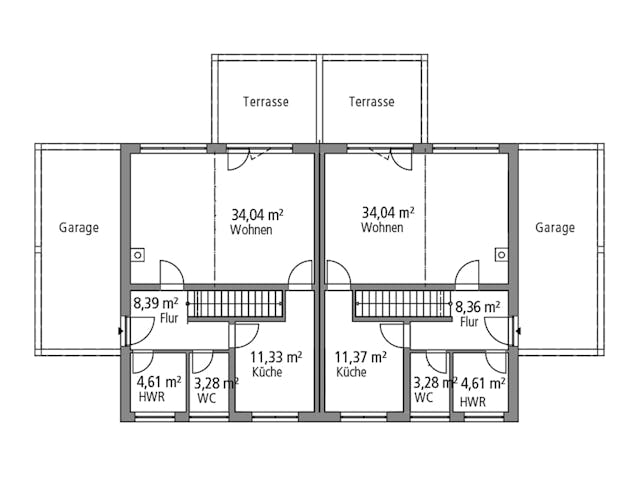 Massivhaus Doppelhaus DHH 119 von Ytong Bausatzhaus, Satteldach-Klassiker Grundriss 1 Massivhaus Doppelhaus DHH 119 von Ytong Bausatzhaus, Satteldach-Klassiker Grundriss 1