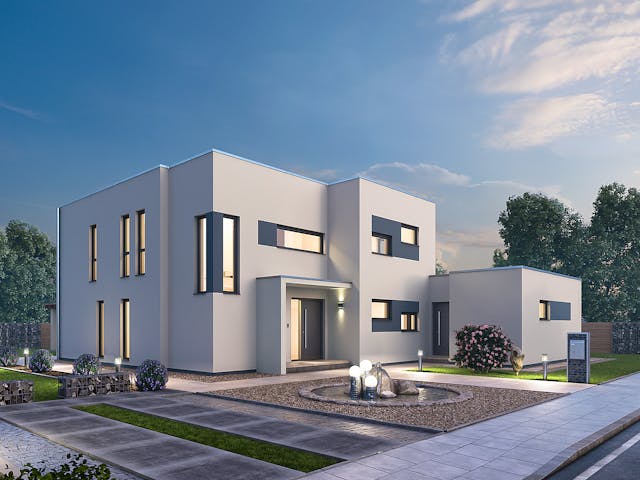 Massivhaus Mehrfamilienhaus MGH 232 von Ytong Bausatzhaus, Cubushaus Außenansicht 1